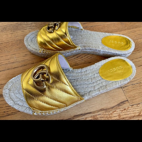 New Gucci Women’s GG Pilar Metallic Espadrille - Picture 3 of 3